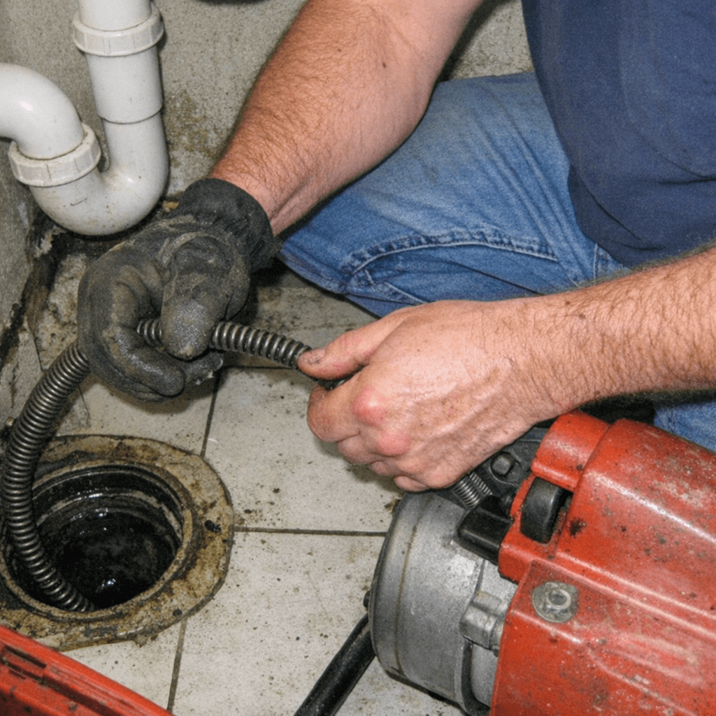 Handwerker beim Rohr reinigen